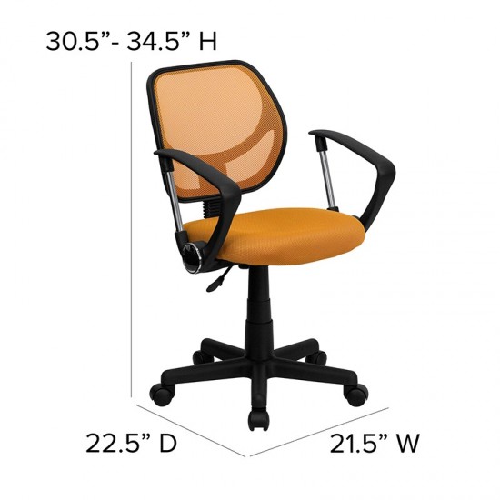 Low Back Orange Mesh Swivel Task Office Chair with Arms