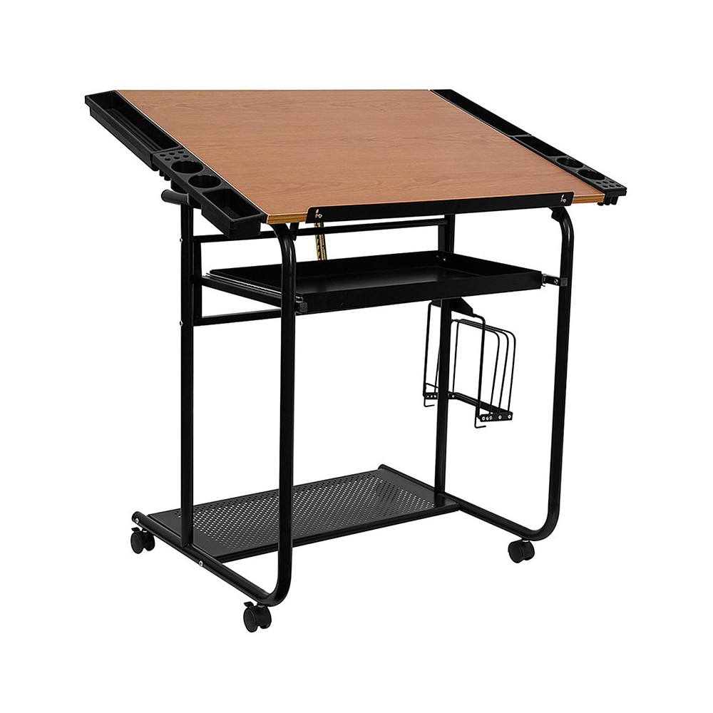 Adjustable Drawing and Drafting Table with Black Frame and Dual Wheel Casters Adjustable Drawing and Drafting Table with Black Frame and Dual Wheel Casters