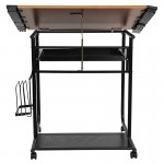 Adjustable Drawing and Drafting Table with Black Frame and Dual Wheel Casters