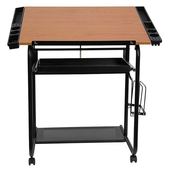 Adjustable Drawing and Drafting Table with Black Frame and Dual Wheel Casters