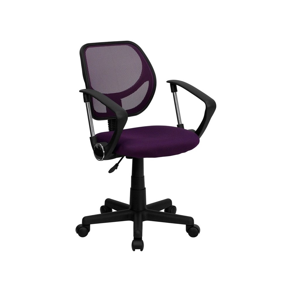 Low Back Purple Mesh Swivel Task Office Chair with Arms