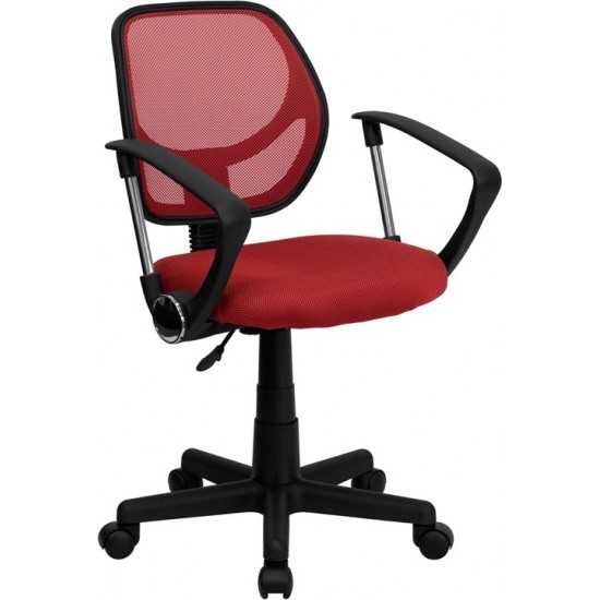 Low Back Red Mesh Swivel Task Office Chair with Arms