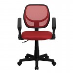 Low Back Red Mesh Swivel Task Office Chair with Arms