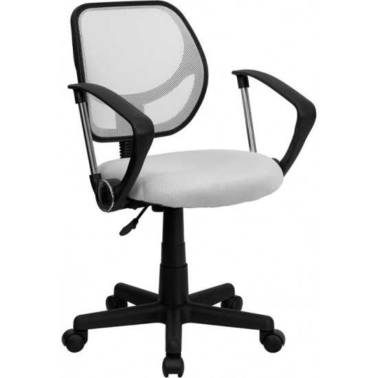 Low Back White Mesh Swivel Task Office Chair with Arms