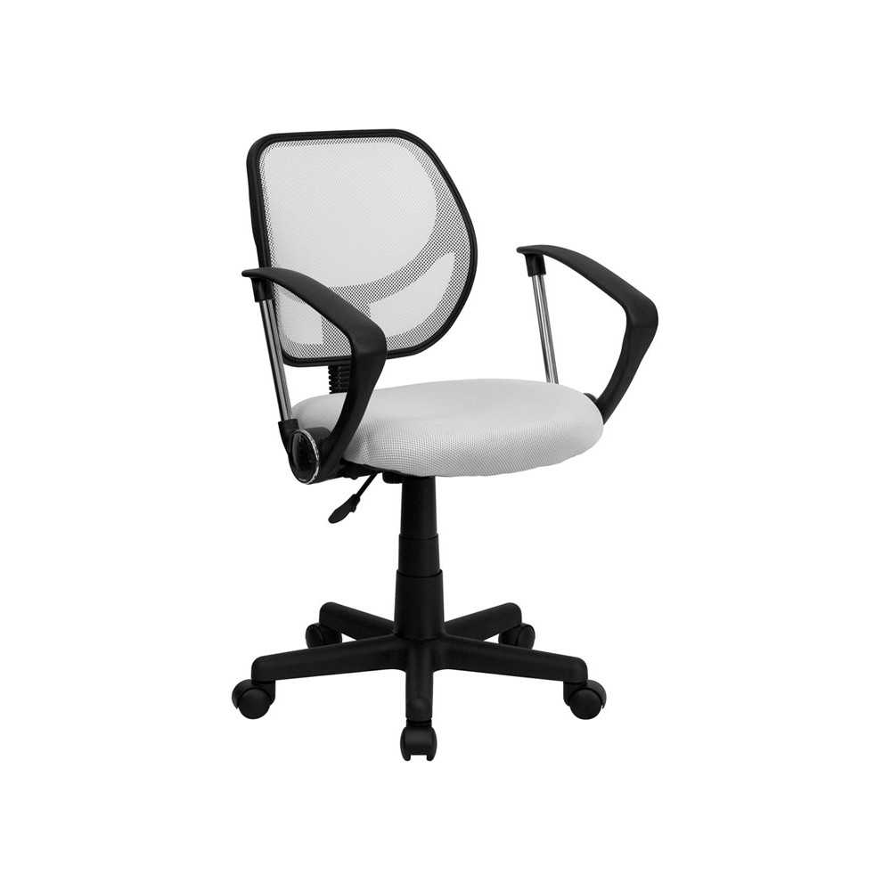 Low Back White Mesh Swivel Task Office Chair with Arms