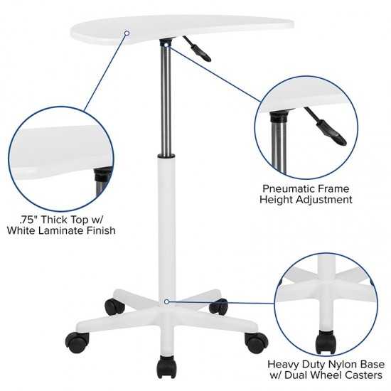 White Sit to Stand Mobile Laptop Computer Desk