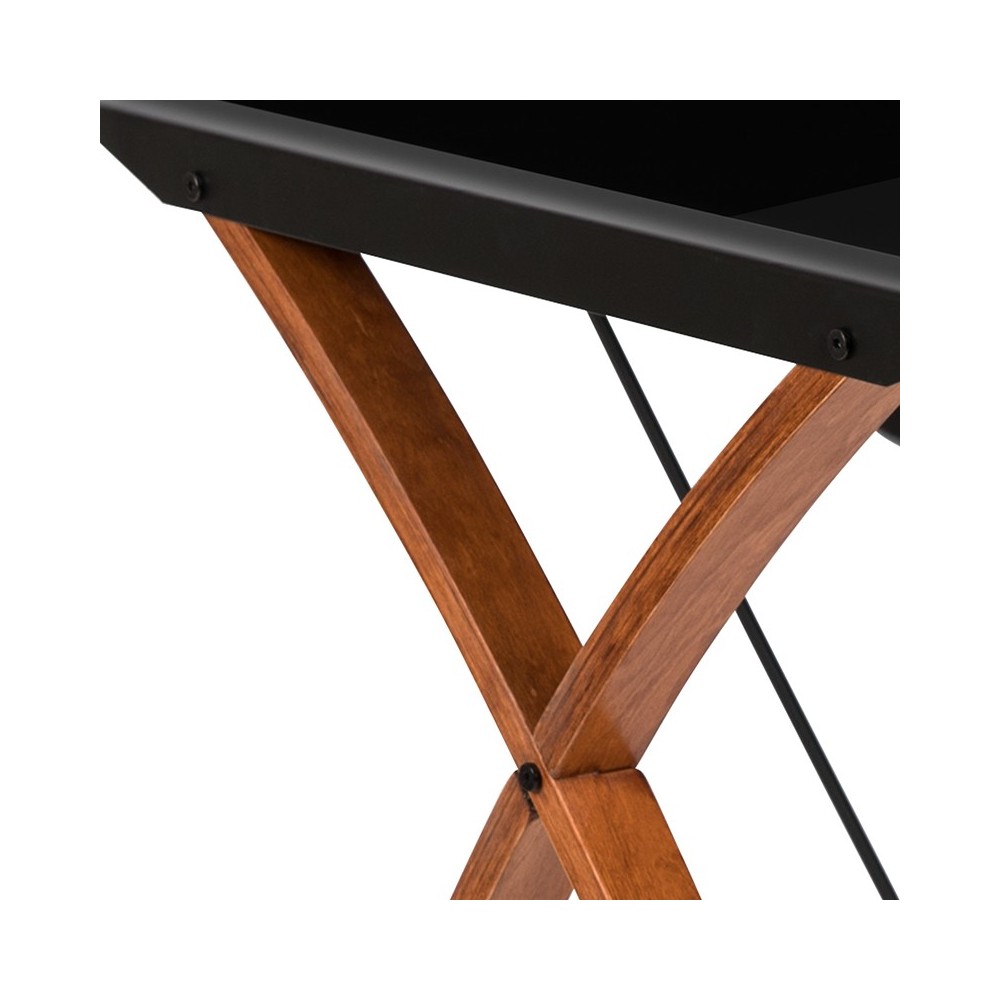 Black Glass Computer Desk with PullOut Keyboard Tray and Crisscross Frame