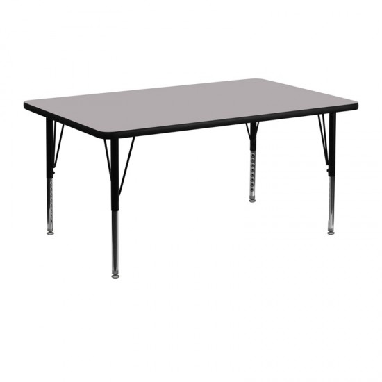 24''W x 48''L Rectangular Grey Thermal Laminate Activity Table - Height Adjustable Short Legs