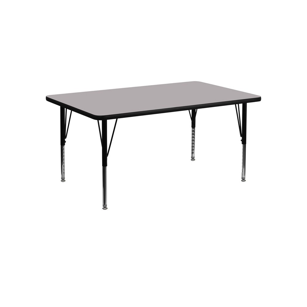 24''W x 48''L Rectangular Grey Thermal Laminate Activity Table - Height Adjustable Short Legs