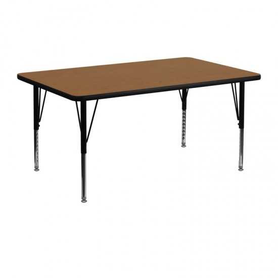 24''W x 48''L Rectangular Oak Thermal Laminate Activity Table - Height Adjustable Short Legs