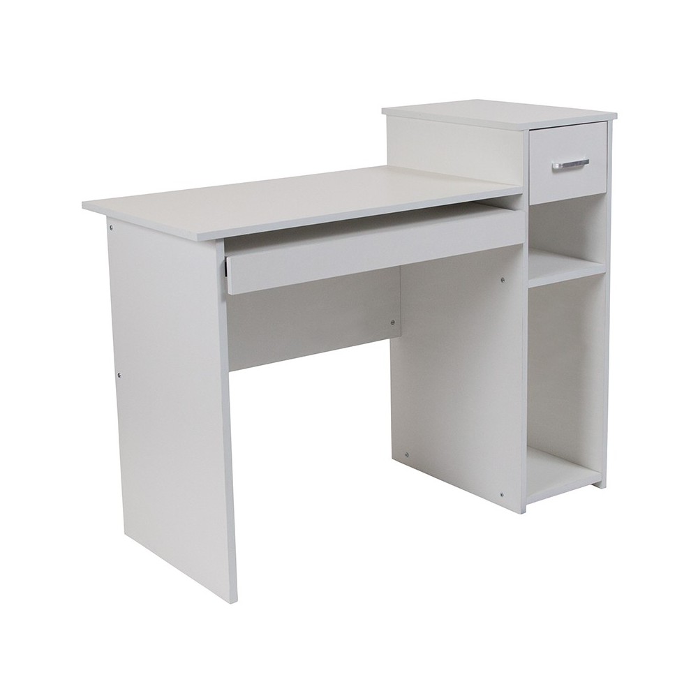 Highland Park White Computer Desk with Shelves and Drawer