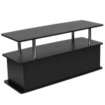 Evanston Black TV Stand with Shelves, Cabinet and Stainless Steel Tubing