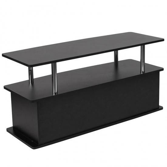 Evanston Black TV Stand with Shelves, Cabinet and Stainless Steel Tubing