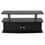 Evanston Black TV Stand with Shelves, Cabinet and Stainless Steel Tubing