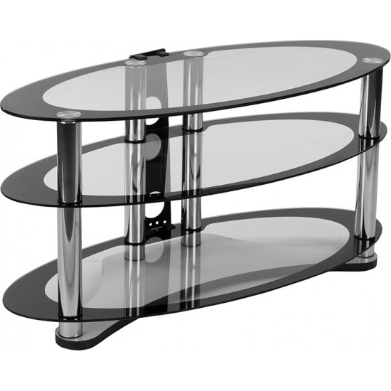 Westchester Two-Tone Glass TV Stand with Shelves and Chrome Tubing