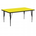 24''W x 60''L Rectangular Yellow HP Laminate Activity Table - Height Adjustable Short Legs