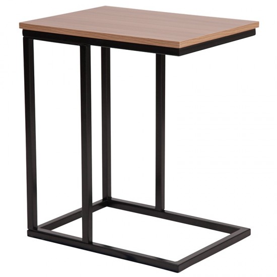 Aurora Rustic Wood Grain Finish Side Table with Black Metal Cantilever Base