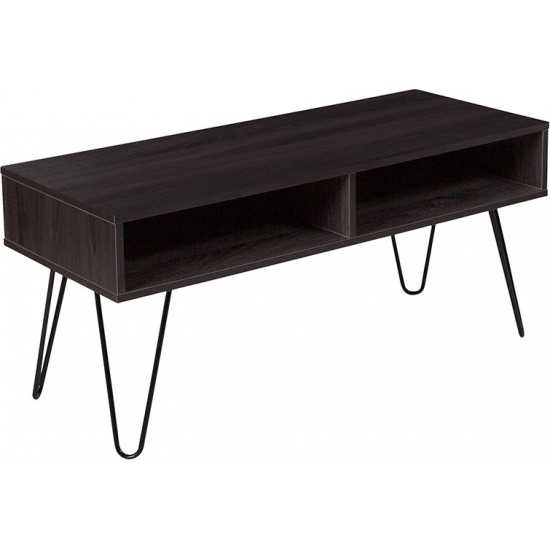 Oak Park Collection Driftwood Wood Grain Finish TV Stand with Black Metal Legs