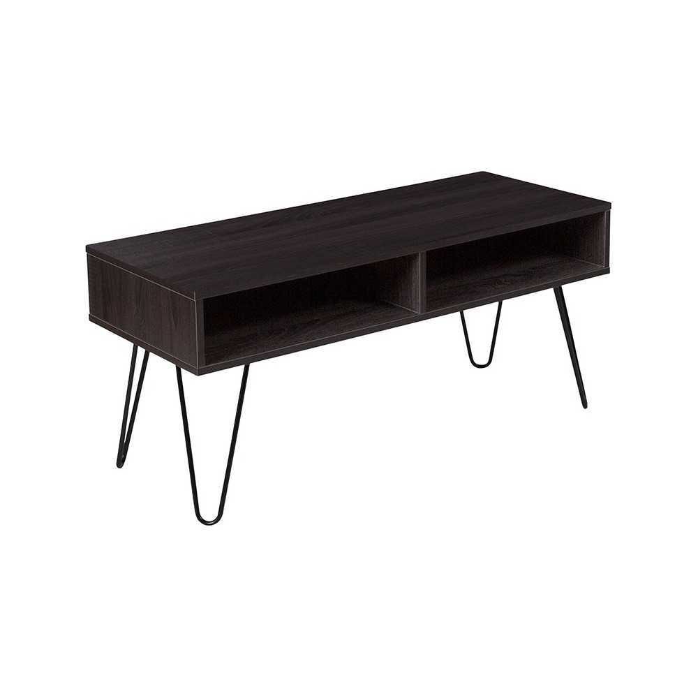 Oak Park Collection Driftwood Wood Grain Finish TV Stand with Black Metal Legs