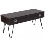 Oak Park Collection Driftwood Wood Grain Finish TV Stand with Black Metal Legs