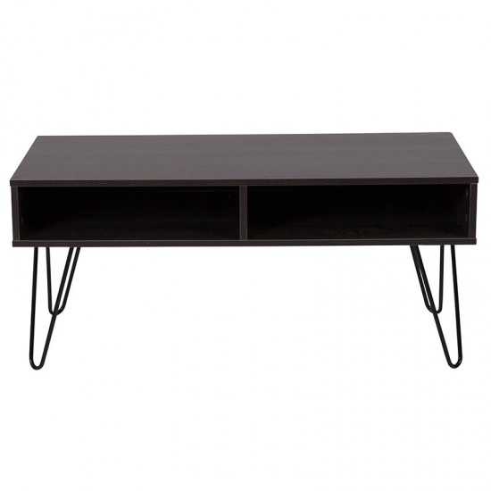 Oak Park Collection Driftwood Wood Grain Finish TV Stand with Black Metal Legs