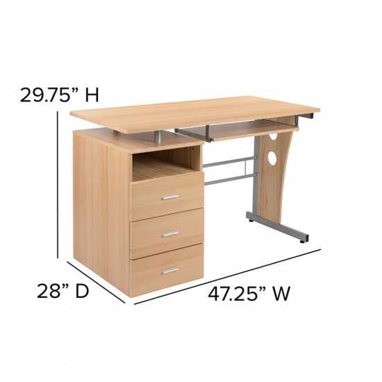 Maple Desk with Three Drawer Pedestal and Pull-Out Keyboard Tray