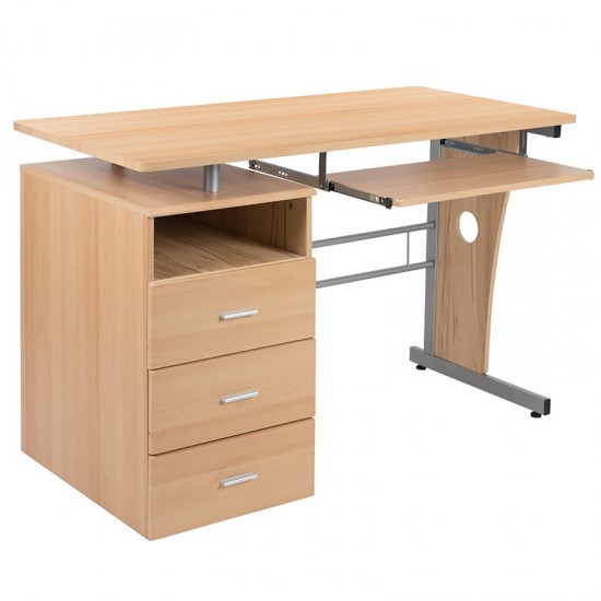 Maple Desk with Three Drawer Pedestal and Pull-Out Keyboard Tray