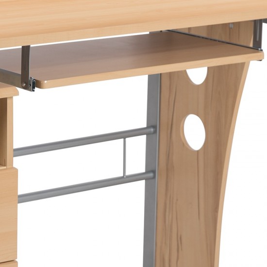 Maple Desk with Three Drawer Pedestal and Pull-Out Keyboard Tray