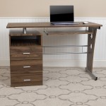 Rustic Walnut Desk with Three Drawer Pedestal and Pull-Out Keyboard Tray