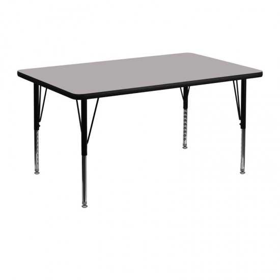 30''W x 48''L Rectangular Grey Thermal Laminate Activity Table - Height Adjustable Short Legs