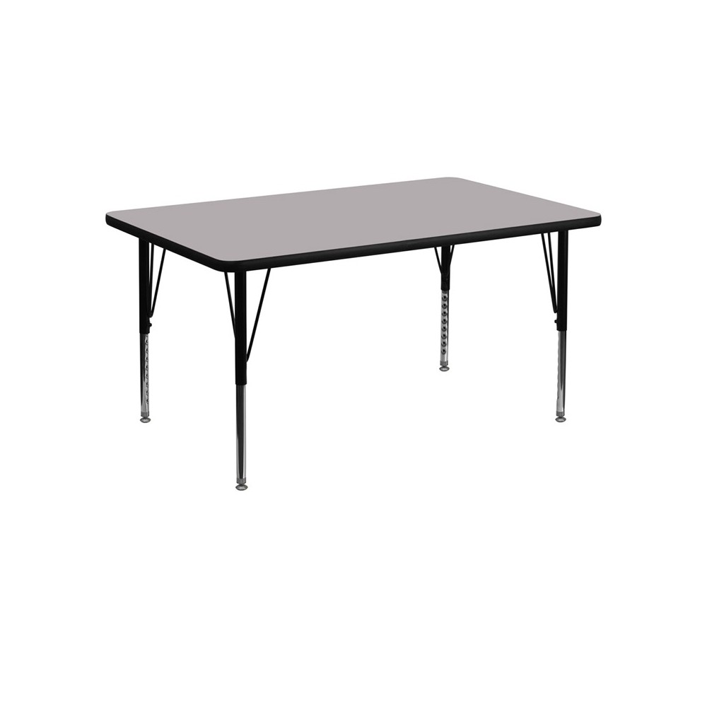 30''W x 48''L Rectangular Grey Thermal Laminate Activity Table - Height Adjustable Short Legs