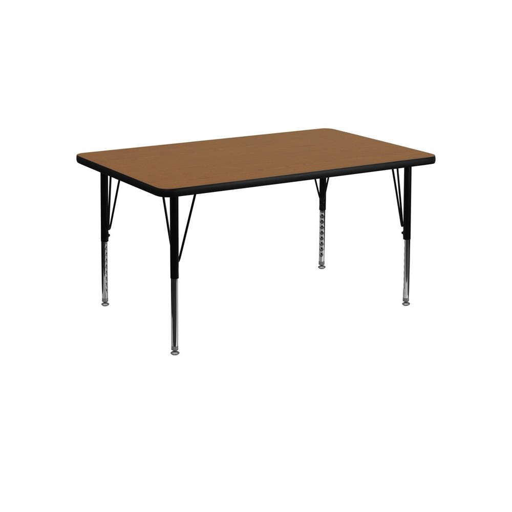 30''W x 48''L Rectangular Oak Thermal Laminate Activity Table - Height Adjustable Short Legs