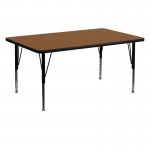 30''W x 60''L Rectangular Oak HP Laminate Activity Table - Height Adjustable Short Legs