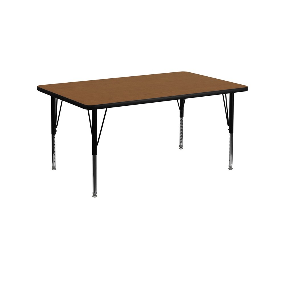 30''W x 60''L Rectangular Oak HP Laminate Activity Table - Height Adjustable Short Legs