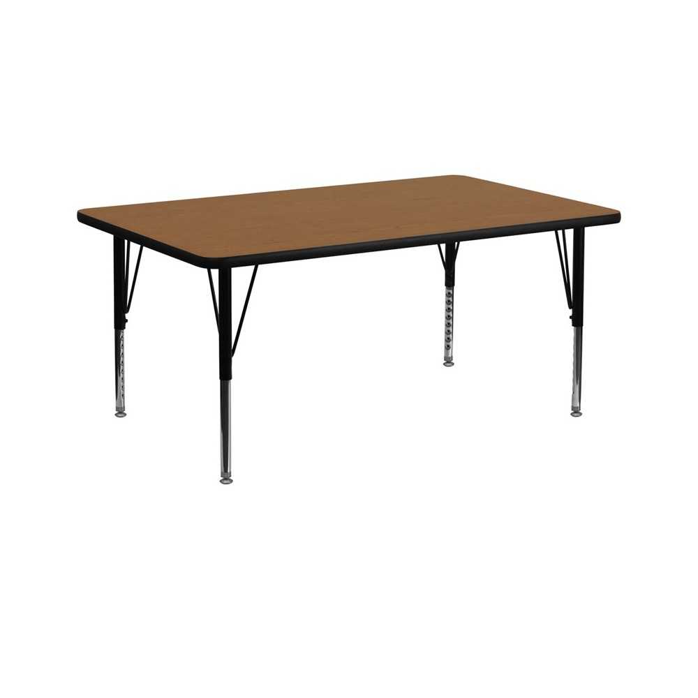 30''W x 72''L Rectangular Oak Thermal Laminate Activity Table - Height Adjustable Short Legs