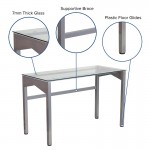 Contemporary Clear Tempered Glass Desk with Geometric Sides