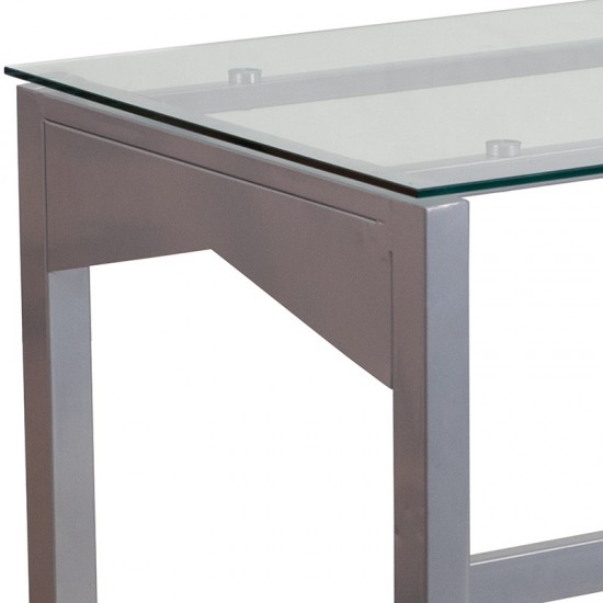 Contemporary Clear Tempered Glass Desk with Geometric Sides