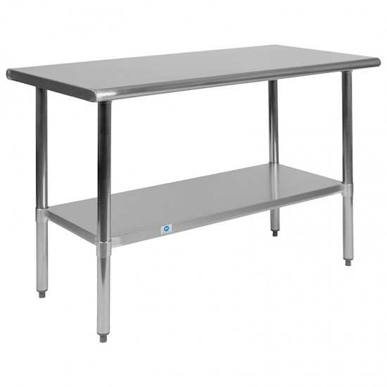 Stainless Steel 18 Gauge Work Table with Undershelf - NSF Certified - 48"W x 24"D x 34.5"H