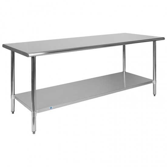 Stainless Steel 18 Gauge Work Table with Undershelf - NSF Certified - 72"W x 30"D x 34.5"H