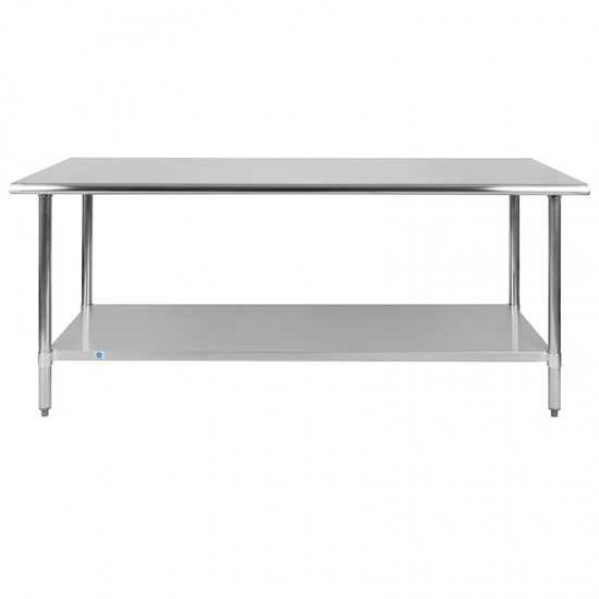 Stainless Steel 18 Gauge Work Table with Undershelf - NSF Certified - 72"W x 30"D x 34.5"H