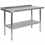 Stainless Steel 18 Gauge Work Table with 1.5" Backsplash and Undershelf - NSF Certified - 48"W x 24"D x 36"H