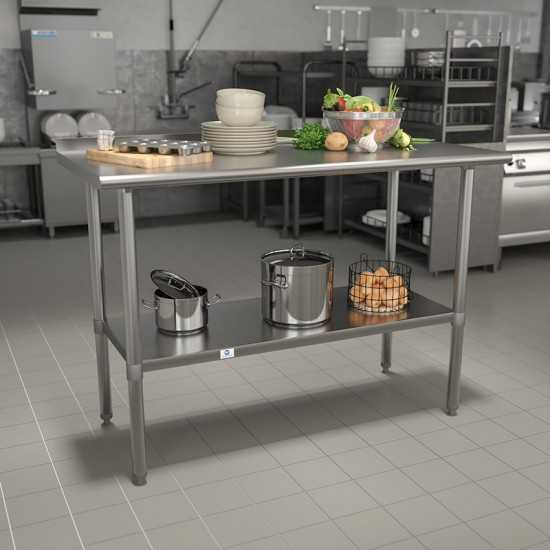 Stainless Steel 18 Gauge Work Table with 1.5" Backsplash and Undershelf - NSF Certified - 48"W x 24"D x 36"H