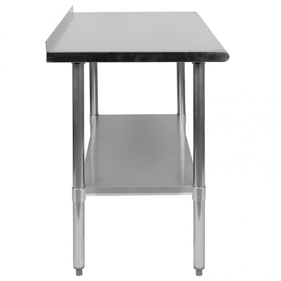 Stainless Steel 18 Gauge Work Table with 1.5" Backsplash and Undershelf - NSF Certified - 48"W x 24"D x 36"H