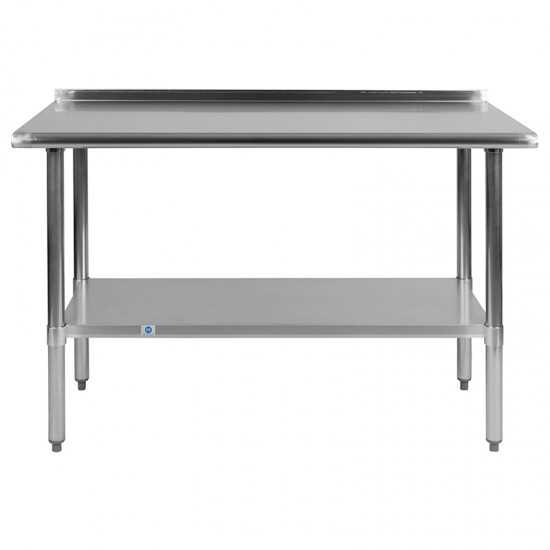 Stainless Steel 18 Gauge Work Table with 1.5" Backsplash and Undershelf - NSF Certified - 48"W x 24"D x 36"H