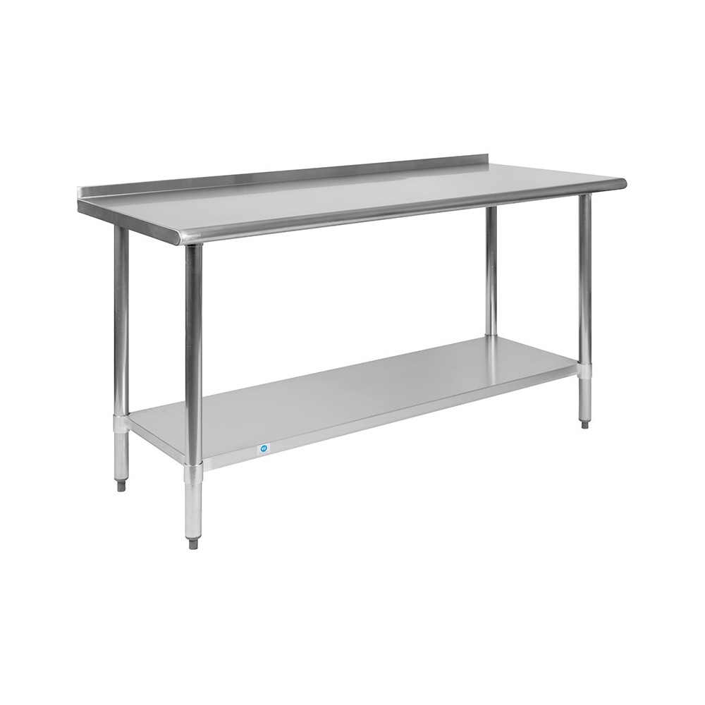 Stainless Steel 18 Gauge Work Table with 1.5" Backsplash and Undershelf - NSF Certified - 60"W x 24"D x 36"H Stainless Steel 18 Gauge Work Table with 1.5" Backsplash and Undershelf - NSF Certified - 60"W x 24"D x 36"H