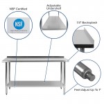 Stainless Steel 18 Gauge Work Table with 1.5" Backsplash and Undershelf - NSF Certified - 60"W x 24"D x 36"H