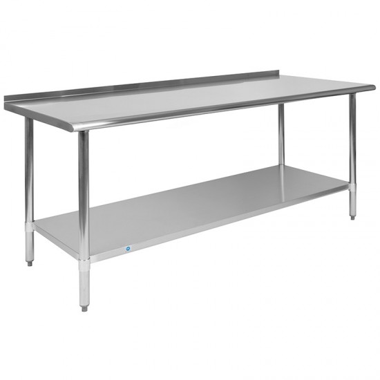 Stainless Steel 18 Gauge Work Table with 1.5" Backsplash and Undershelf - NSF Certified - 72"W x 30"D x 36"H