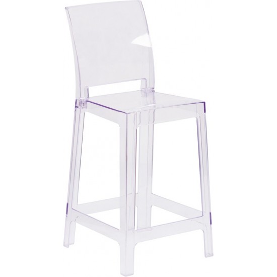 Ghost Counter Stool with Square Back in Transparent Crystal