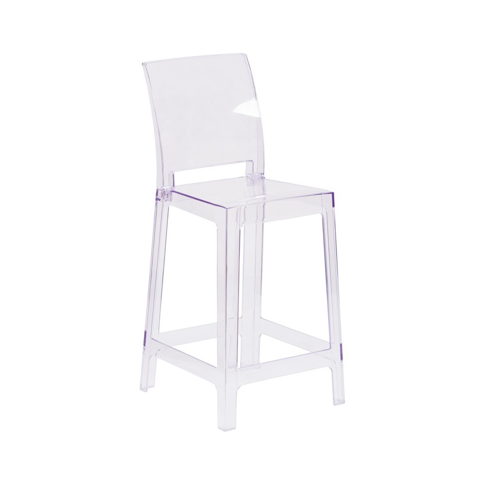 Ghost Counter Stool with Square Back in Transparent Crystal