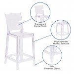 Ghost Counter Stool with Square Back in Transparent Crystal